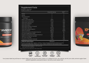 Supplement Facts label for Tropical Ice Gorilla Mind Energy Drink and Mango Passion showing ingredients, serving size, and nutritional information